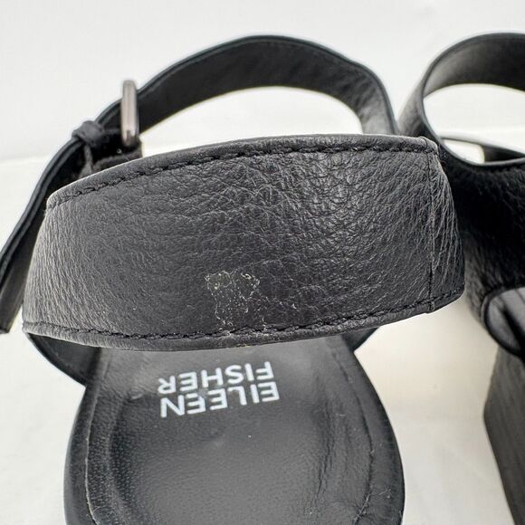 Eileen Fisher Pebbled Leather Slingback Block Heel Sandals, Sz 9.5 Black Classic - Picture 9 of 9